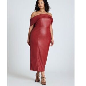 Eloquii Red Bodycon Midi Dress Off the Shoulder